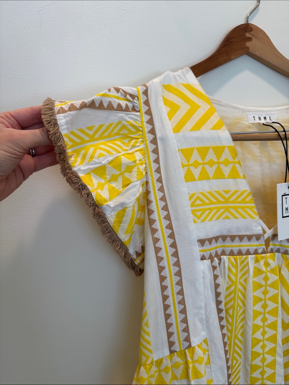 THML Yellow and White Geometric V-Neck Dress - Picture 4 of 5